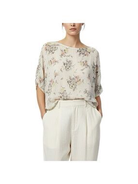 Beige floral 100% Italian Silk lace dolman sleeve top
